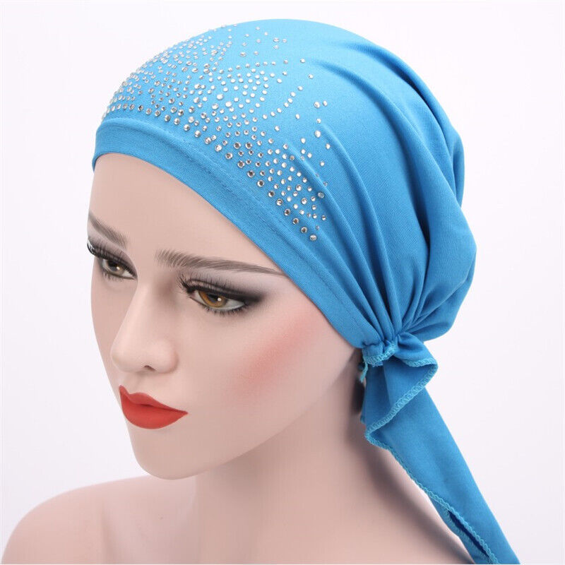 Mujeres Hijab Sombreros Árabes Gorro Gorras de Estrás Cáncer Quimio Gorro Islámico Sombreros - Imagen 14 de 22