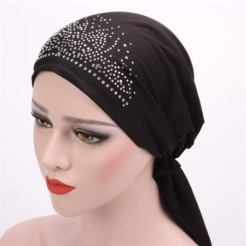 Mujeres Hijab Sombreros Árabes Gorro Gorras de Estrás Cáncer Quimio Gorro Islámico Sombreros - Imagen 15 de 22