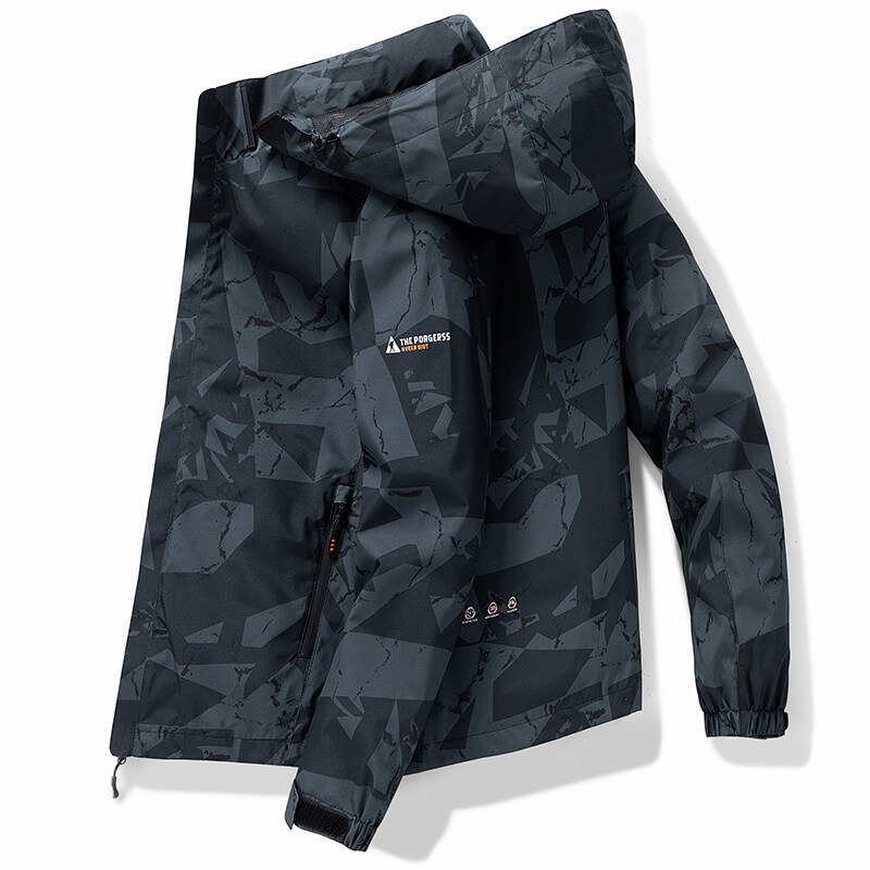 Men's Zip Stand-up Collar Hooded Outdoor Jacket Sports Top Coat Windproof Water - Picture 15 of 15