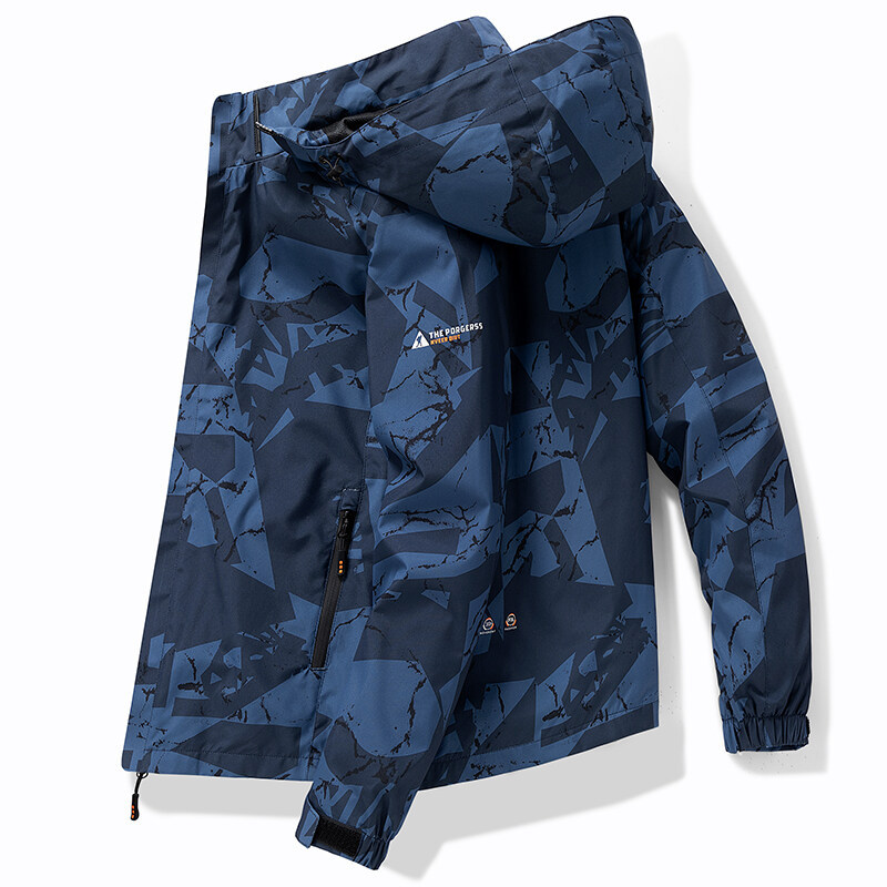 Men's Zip Stand-up Collar Hooded Outdoor Jacket Sports Top Coat Windproof Water - Picture 13 of 15