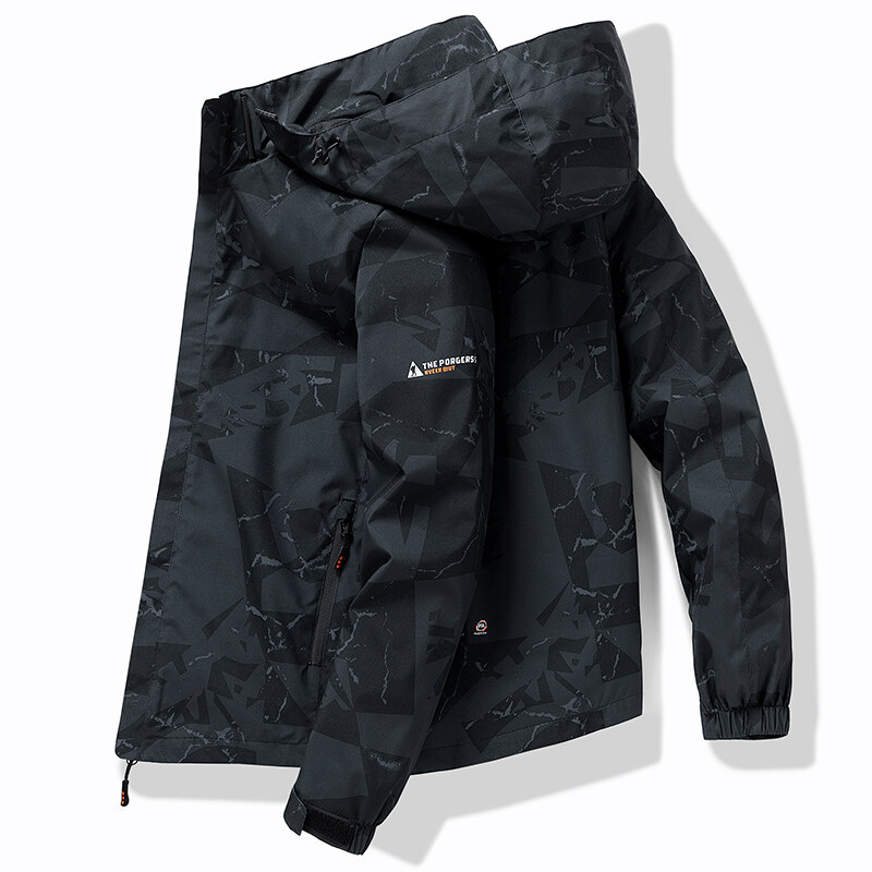 Men's Zip Stand-up Collar Hooded Outdoor Jacket Sports Top Coat Windproof Water - Picture 12 of 15