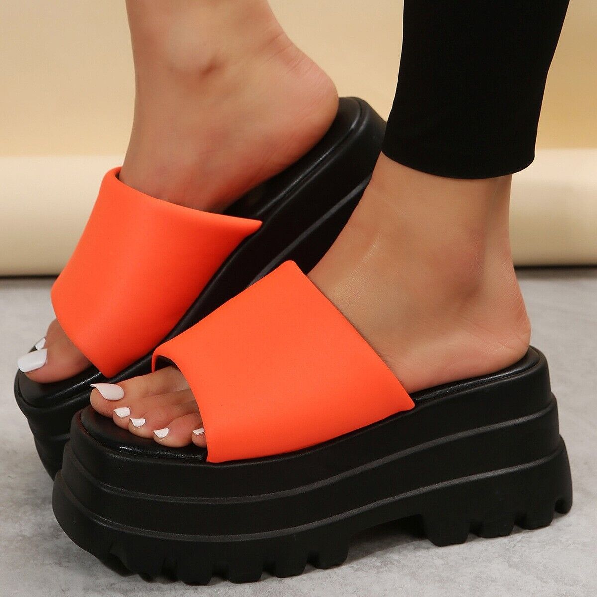 Women Summer Peep Toe Sandals Slippers High Wedge Heel Shoes Platform Shoes Size - Picture 19 of 24