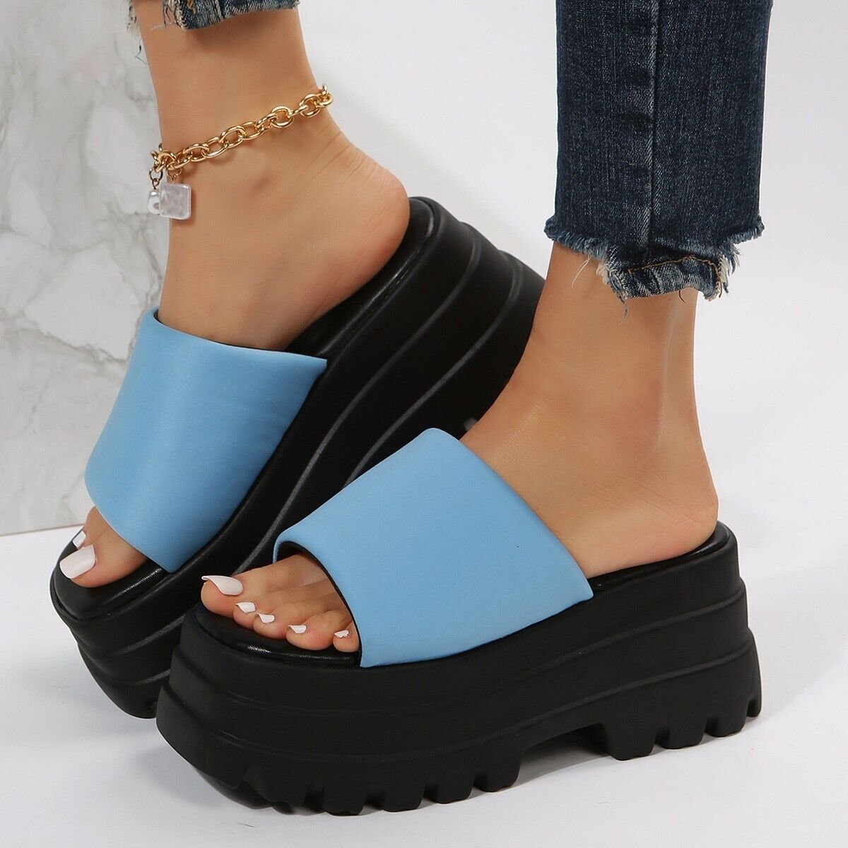 Women Summer Peep Toe Sandals Slippers High Wedge Heel Shoes Platform Shoes Size - Picture 20 of 24