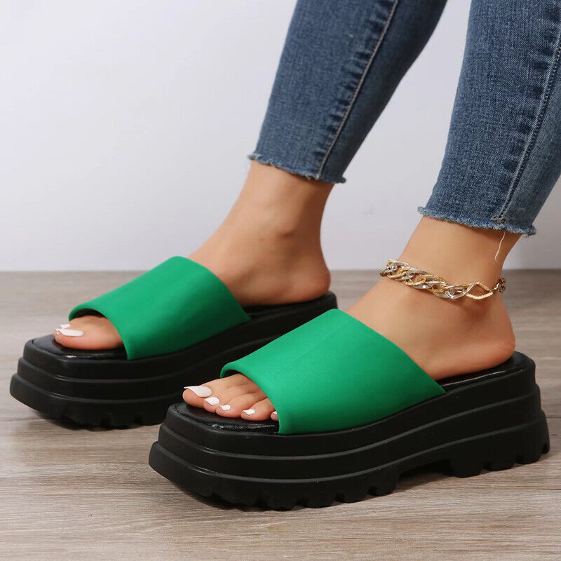 Women Summer Peep Toe Sandals Slippers High Wedge Heel Shoes Platform Shoes Size - Picture 21 of 24