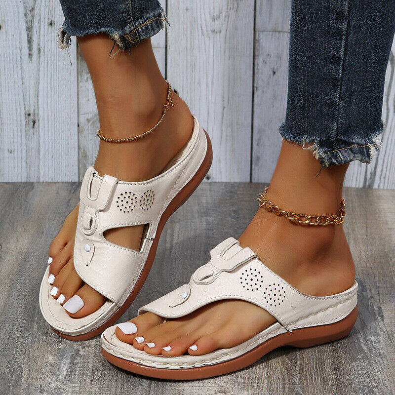 Womens Wedge Low Heel Casual Flip-flops Beach Slippers Round Open Toe Shoes - Picture 15 of 15