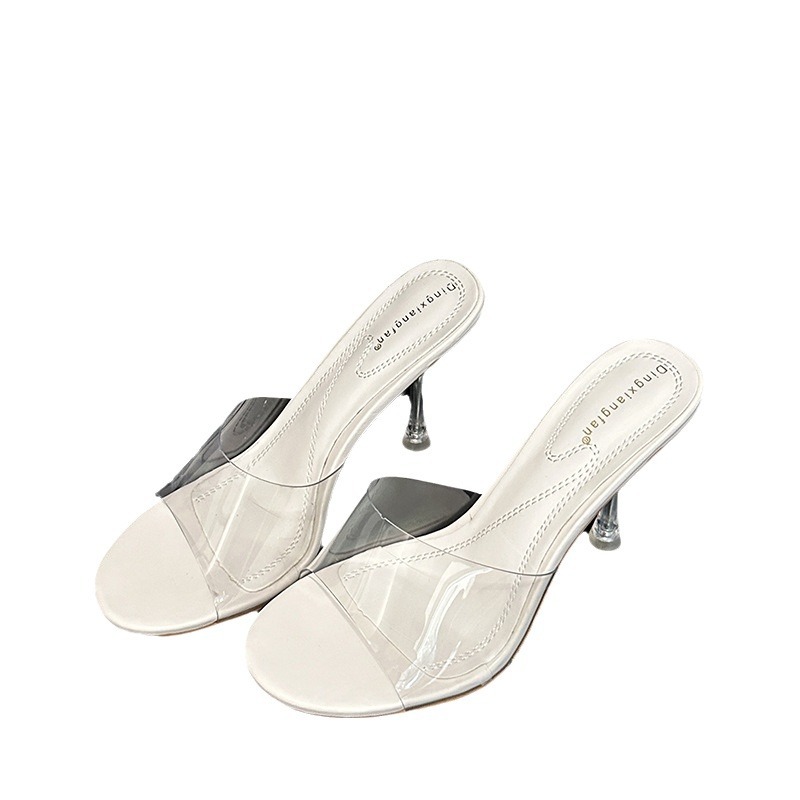 Sandalias para mujer con zapatillas cristalinas de mulas tacones altos punta abierta punta de aguja deslizantes - Imagen 15 de 15