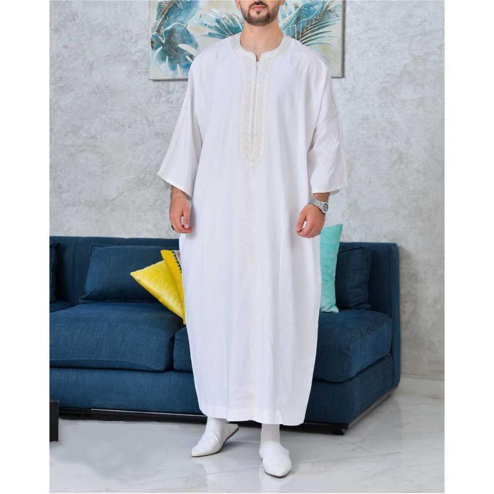 High Quality Arab Men Robes Muslim Embroidery Kaftan Casual Abaya Ethnic Style