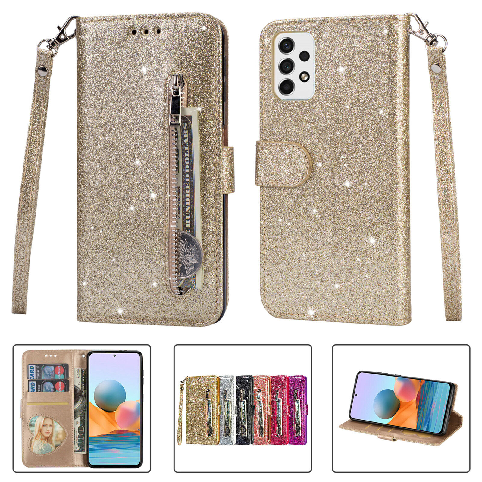 For Samsung Galaxy A82 A71 A72 Glitter Leather Flip Holder Wallet Phone Case - Picture 24 of 25