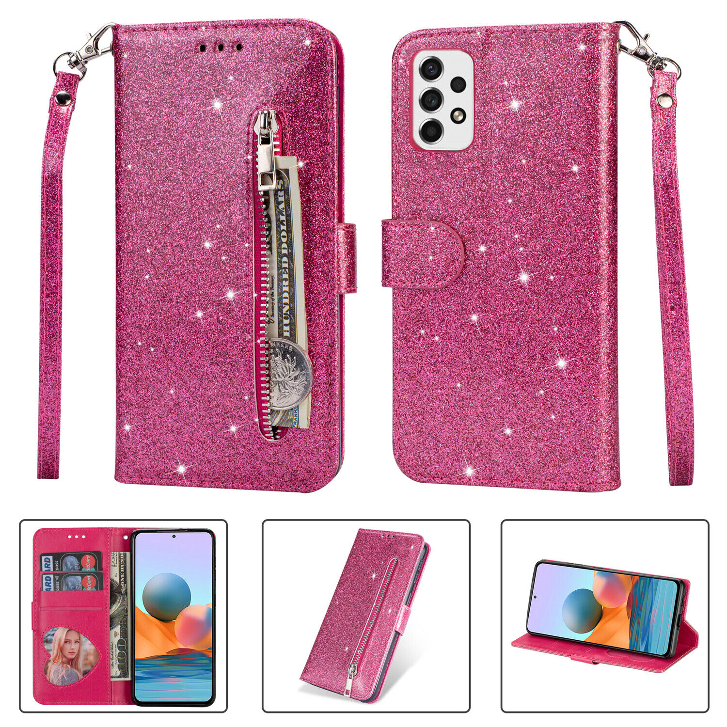 For Samsung Galaxy A82 A71 A72 Glitter Leather Flip Holder Wallet Phone Case - Picture 22 of 25