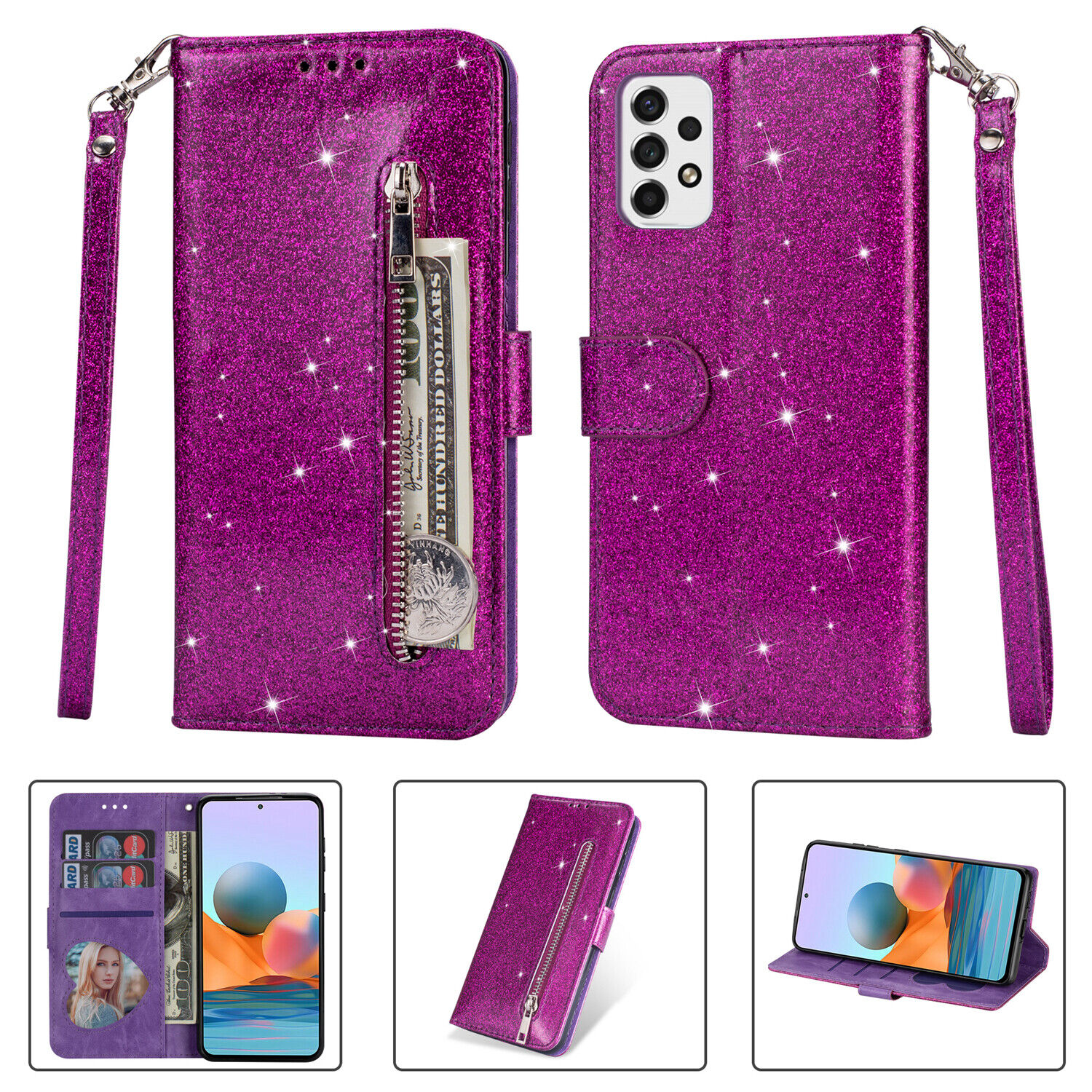 For Samsung Galaxy A82 A71 A72 Glitter Leather Flip Holder Wallet Phone Case - Picture 21 of 25