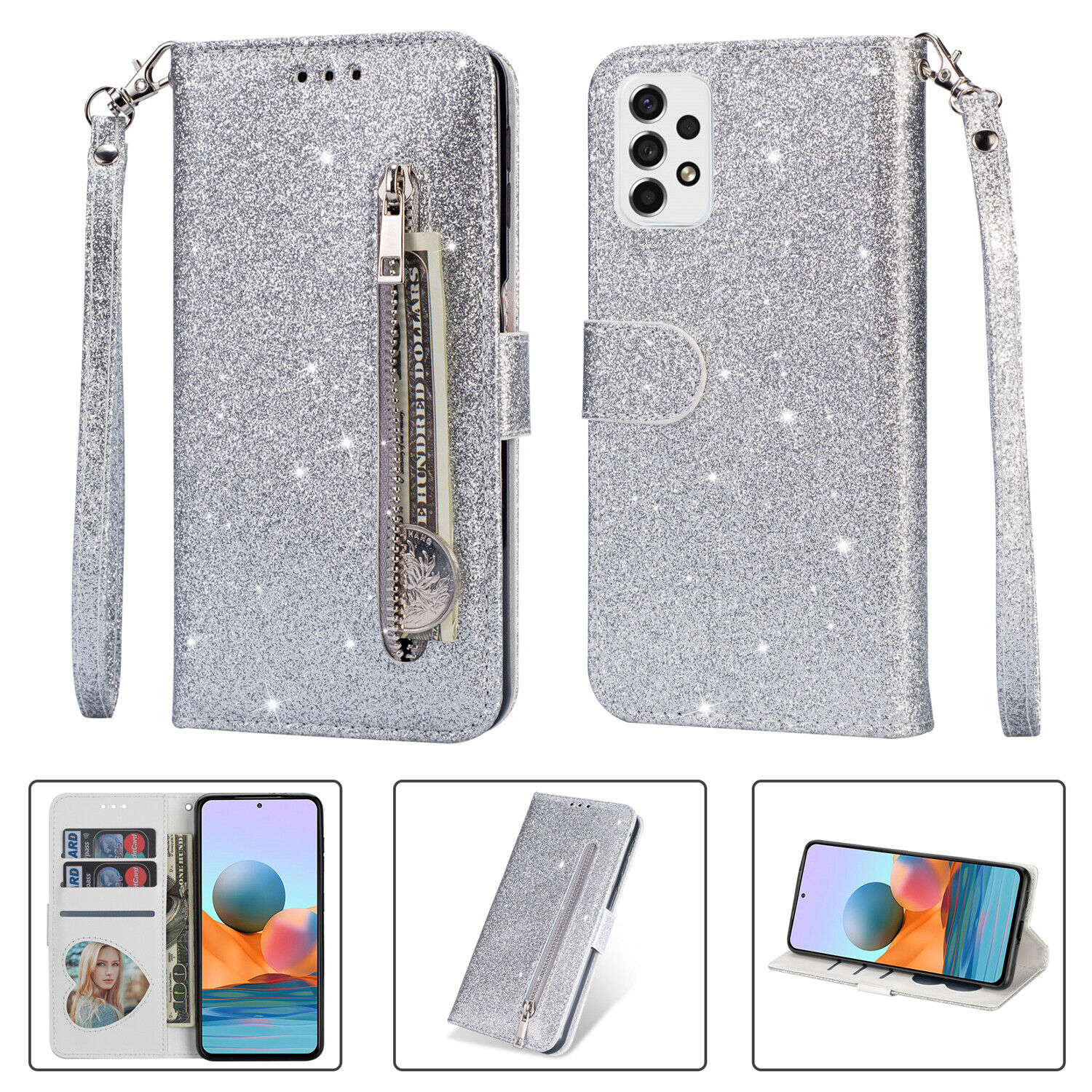 For Samsung Galaxy A82 A71 A72 Glitter Leather Flip Holder Wallet Phone Case - Picture 19 of 25
