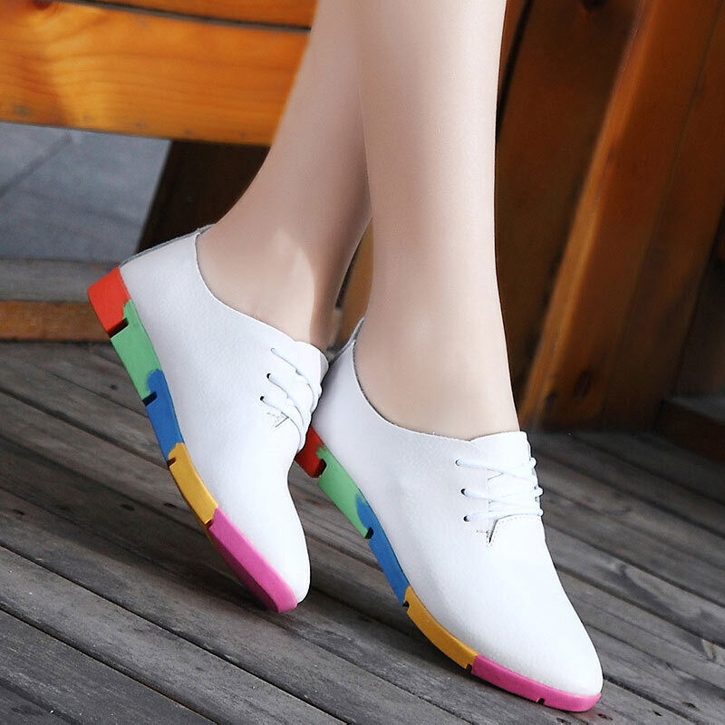 Womens Pointed Toe Lace Up Loafers Soft Sole Leather Sneakers Ladies Flats Shoes - Picture 20 of 22
