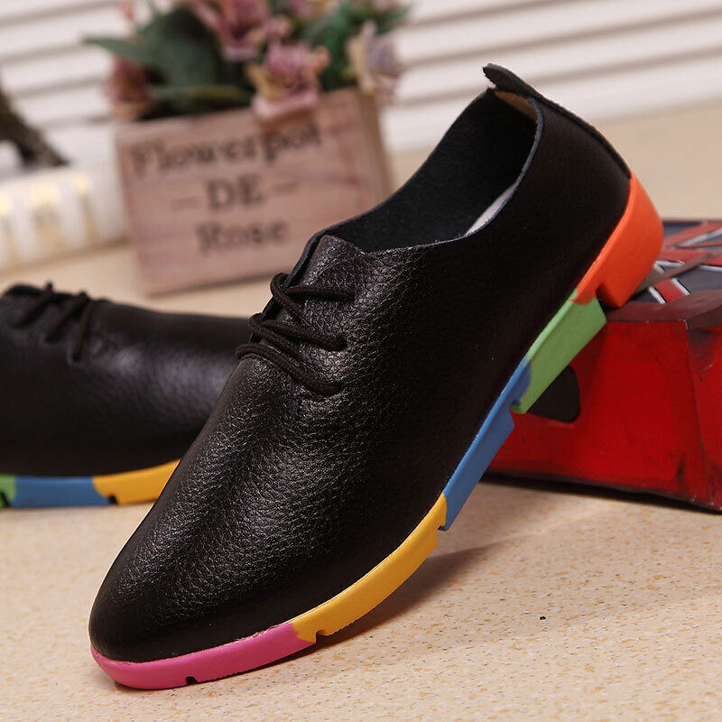 Womens Pointed Toe Lace Up Loafers Soft Sole Leather Sneakers Ladies Flats Shoes - Picture 19 of 22