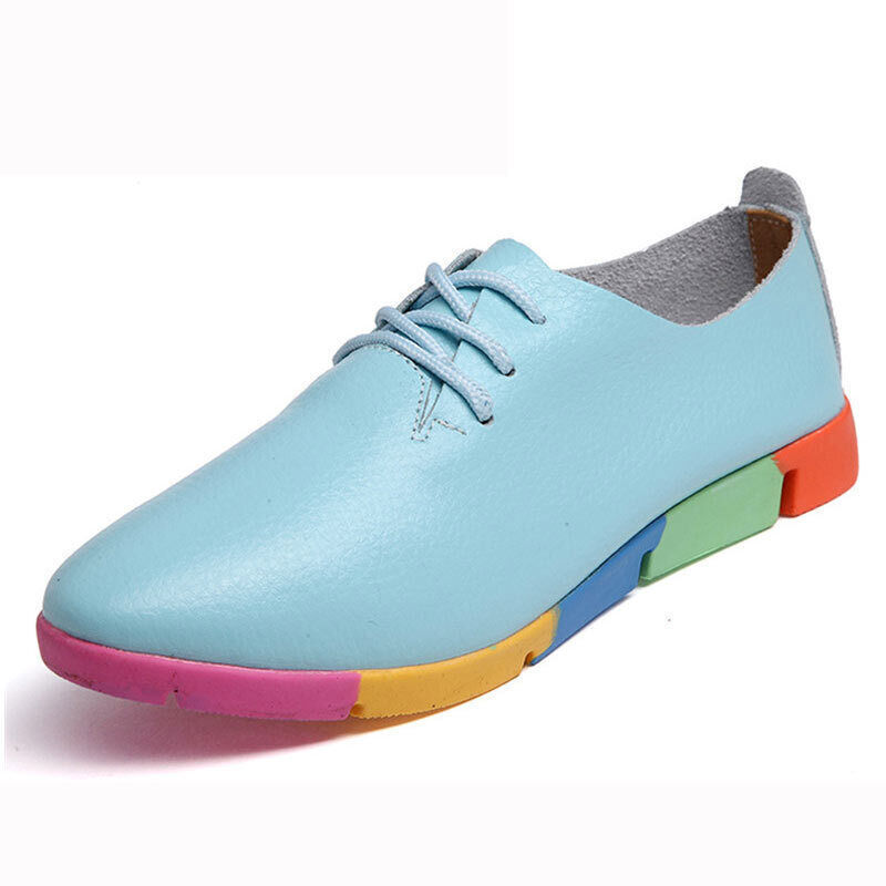 Womens Pointed Toe Lace Up Loafers Soft Sole Leather Sneakers Ladies Flats Shoes - Picture 22 of 22