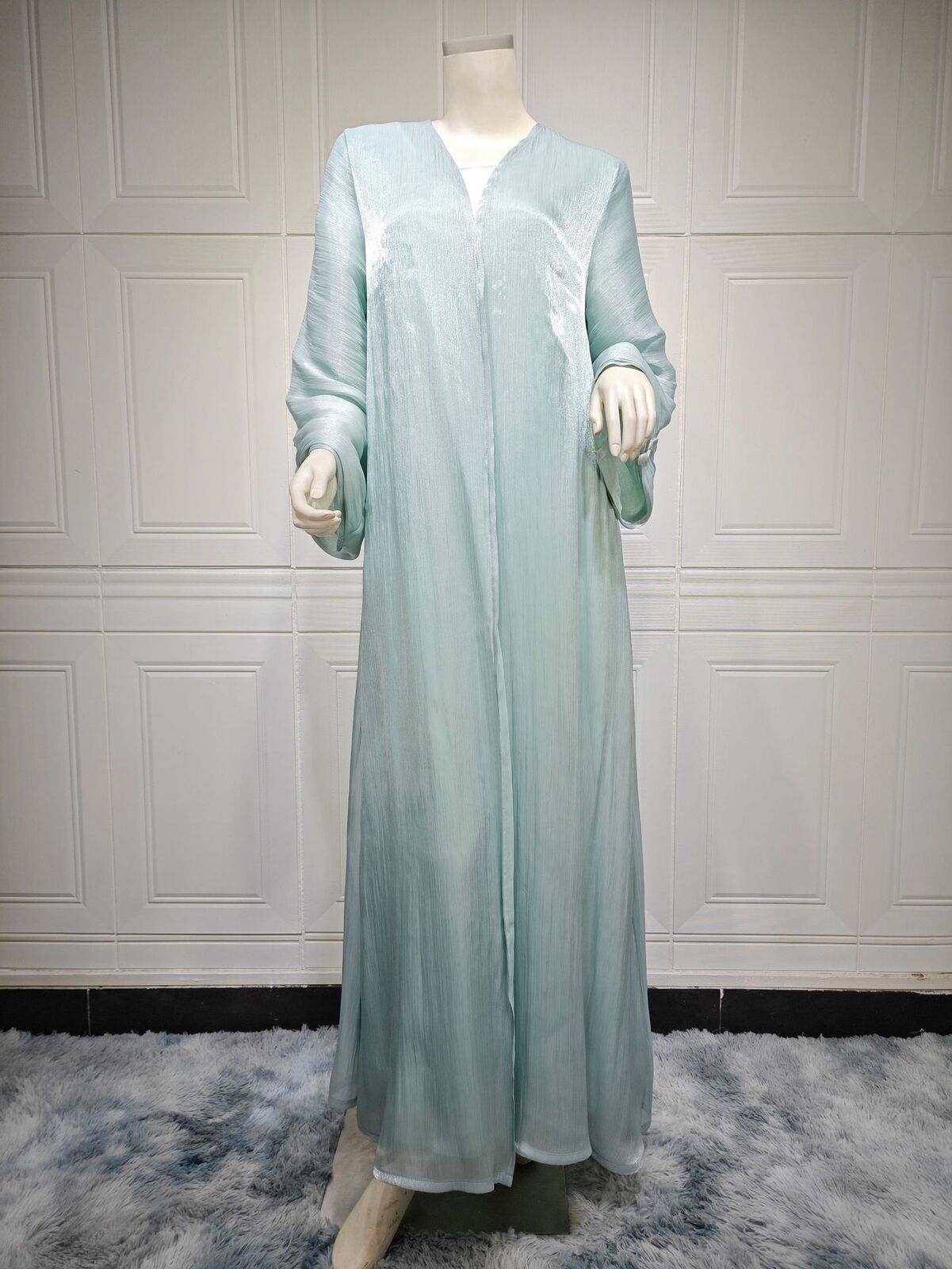 Dubai Satin offener Kimono Strickjacke Abaya muslimische Frauen Kleid Kaftan islamischer Ramadan - Bild 29 von 60