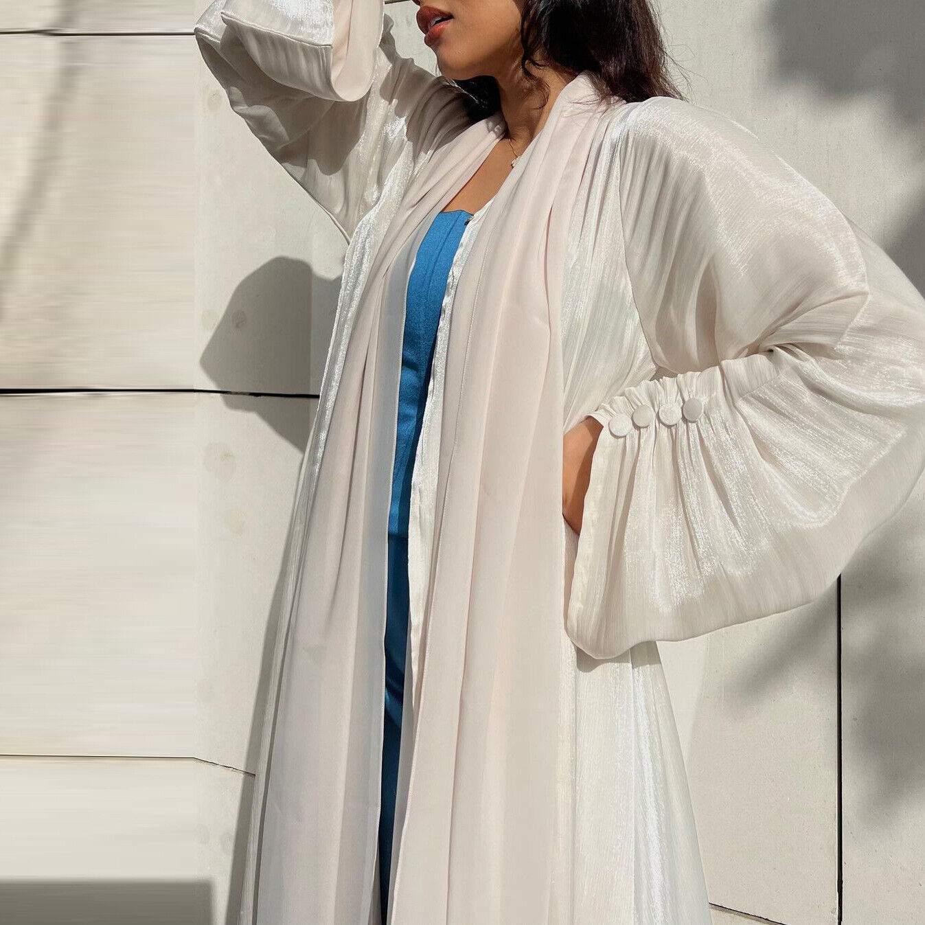 Dubai Satin offener Kimono Strickjacke Abaya muslimische Frauen Kleid Kaftan islamischer Ramadan - Bild 40 von 60