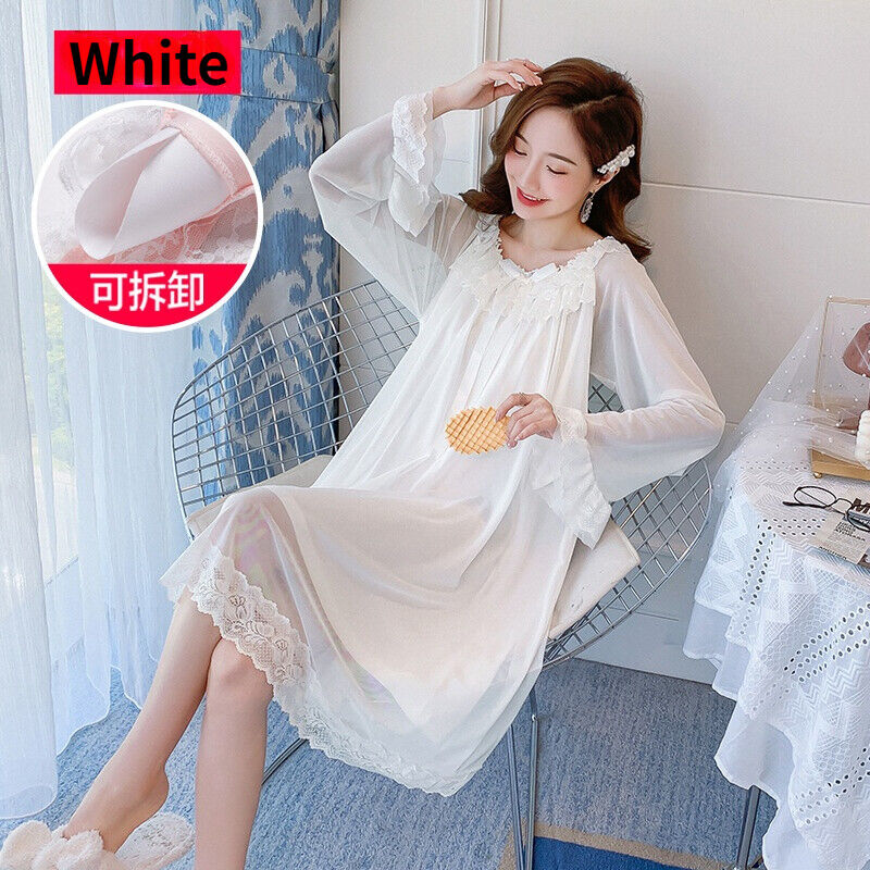 Women Lolita Nightdress Ruffle Lace Mesh Princess Sleepwear Retro Nightgown - Picture 8 of 9