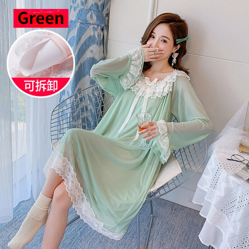 Women Lolita Nightdress Ruffle Lace Mesh Princess Sleepwear Retro Nightgown - Picture 9 of 9