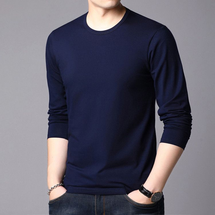 Men's Round Neck Thin Long Sleeved Tops Youth Casual Base T-shirt Undershirt Tee