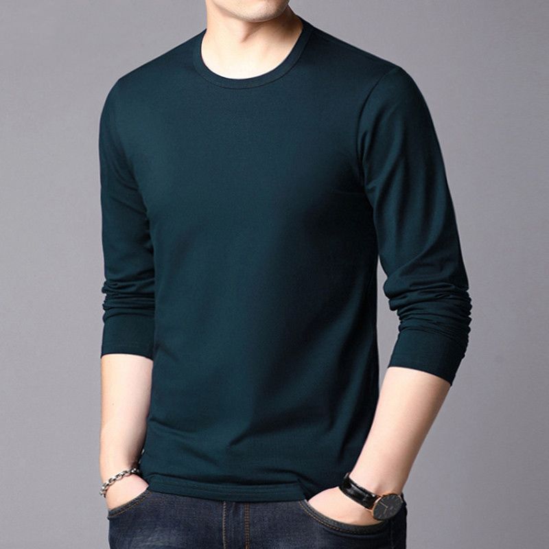 Men's Round Neck Thin Long Sleeved Tops Youth Casual Base T-shirt Undershirt Tee