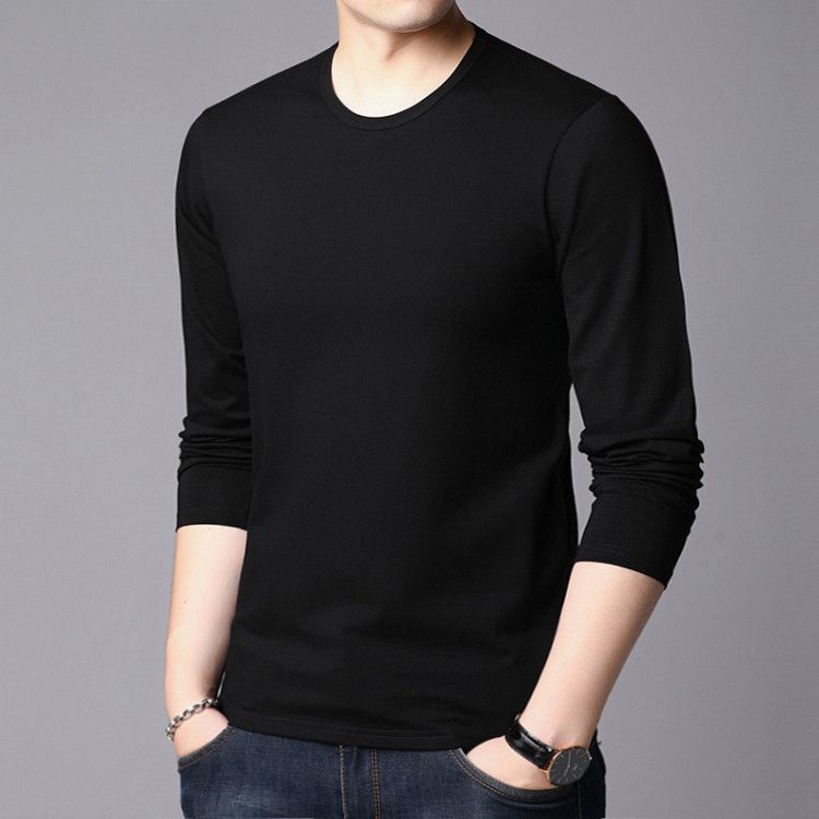 Men's Round Neck Thin Long Sleeved Tops Youth Casual Base T-shirt Undershirt Tee