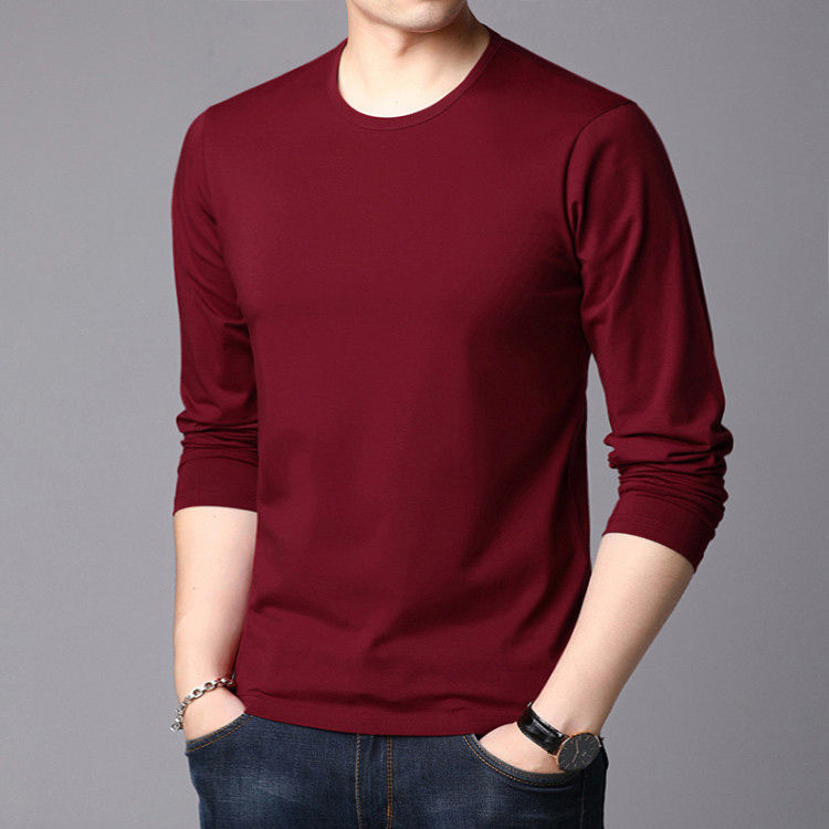 Men's Round Neck Thin Long Sleeved Tops Youth Casual Base T-shirt Undershirt Tee