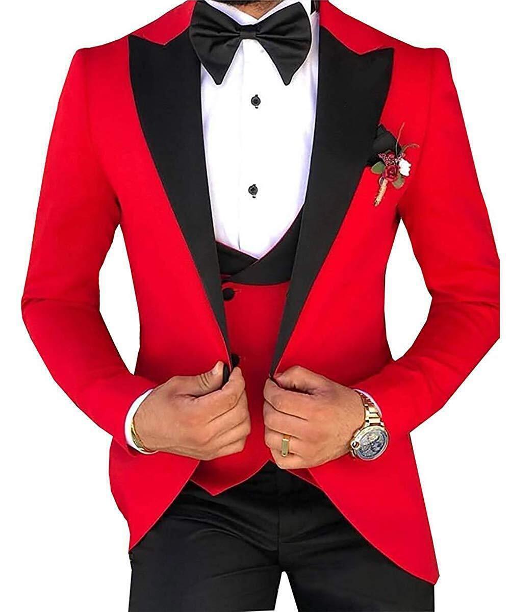 Men Suit (Jacket+Pants+Vest) 3 Piece Set Slim Groom Tuxedo Wedding Evening Party