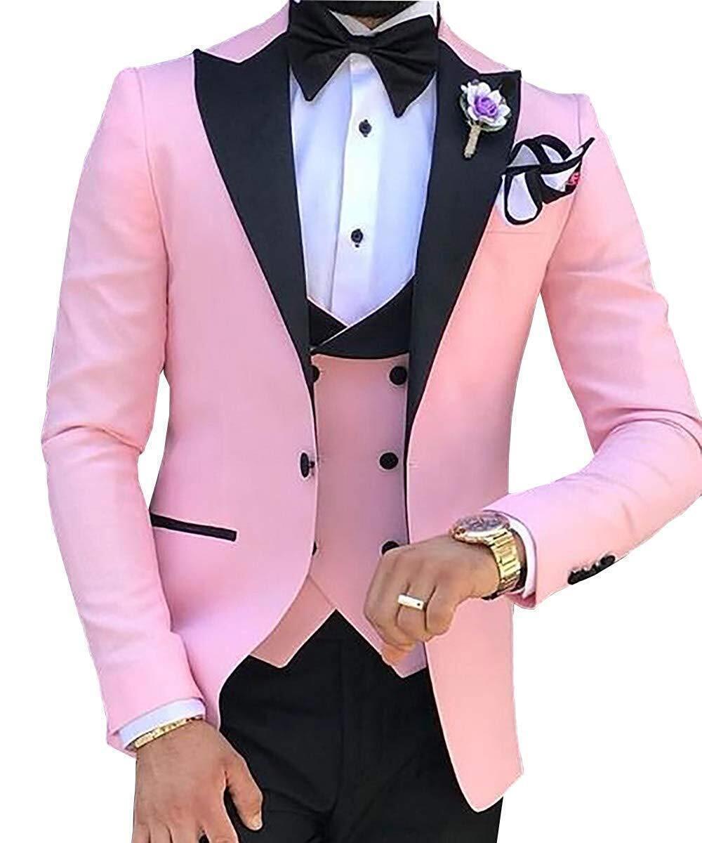 Men Suit (Jacket+Pants+Vest) 3 Piece Set Slim Groom Tuxedo Wedding Evening Party