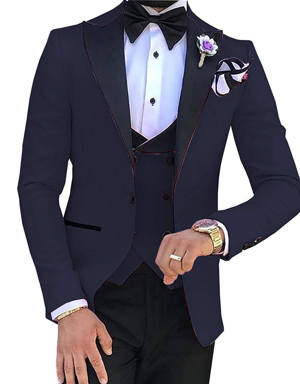 Men Suit (Jacket+Pants+Vest) 3 Piece Set Slim Groom Tuxedo Wedding Evening Party