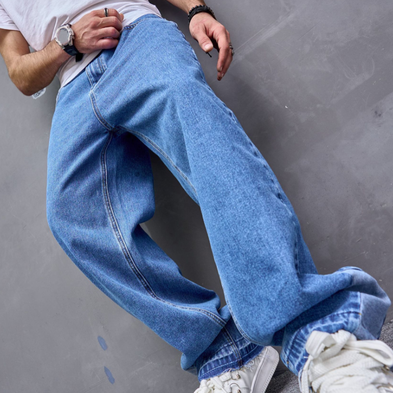 Pantaloni vintage jeans casual uomo denim americano street hip hop pantaloni gamba larga - Foto 11 di 11