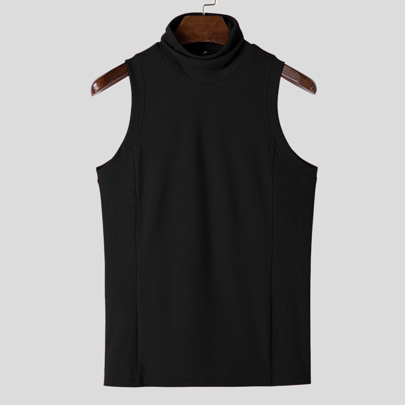 Mens Fashion Sleeveless Vest Tank Top Sexy Tight Turtleneck T-Shirt Casual Tees