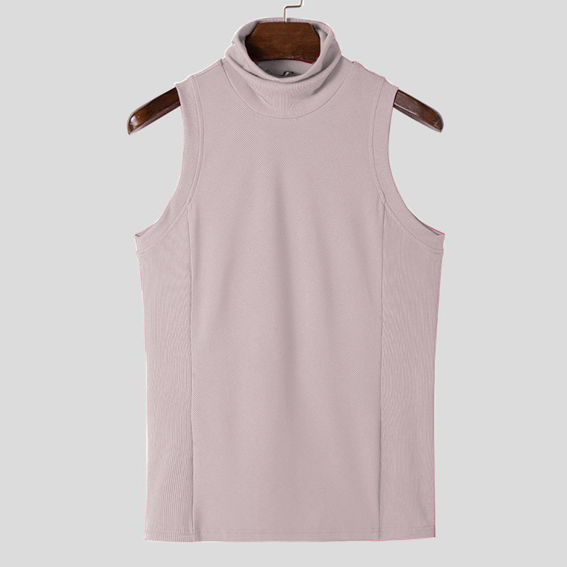 Mens Fashion Sleeveless Vest Tank Top Sexy Tight Turtleneck T-Shirt Casual Tees