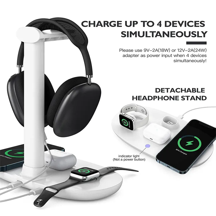 GEAR WALKER 4-in-1 Qi Wireless Charger with Headphone Holder 15W Fast Charging D