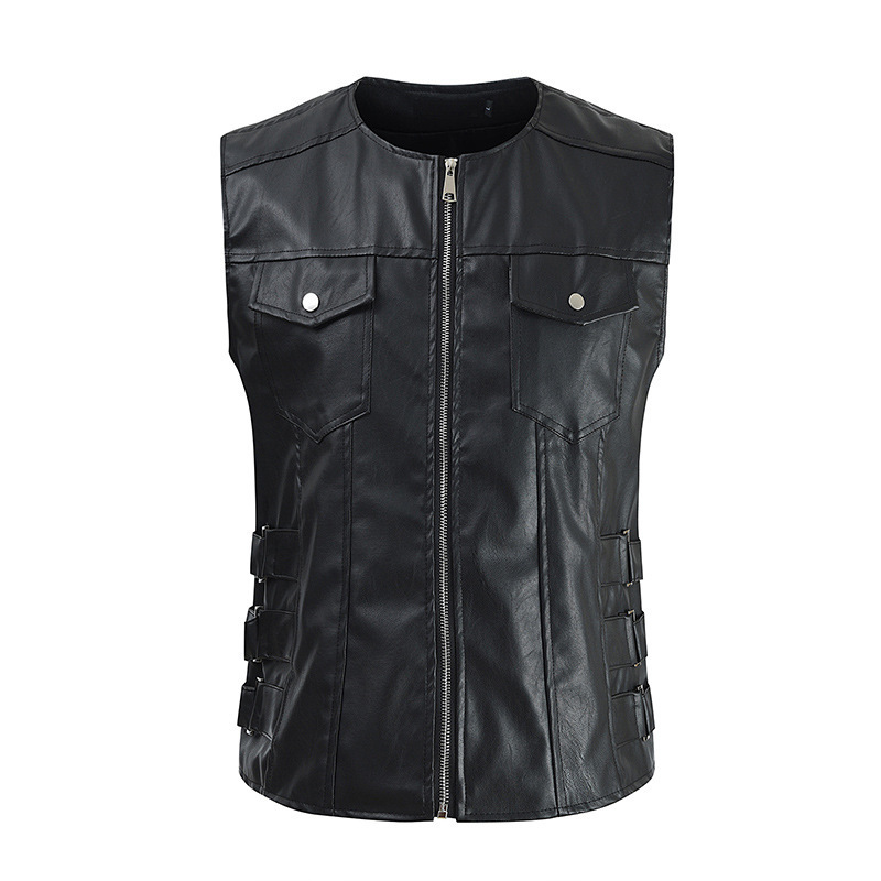 Men Casual Waistcoat Vest Fashion Single Breasted Sleeveless PU Leather Tank Top