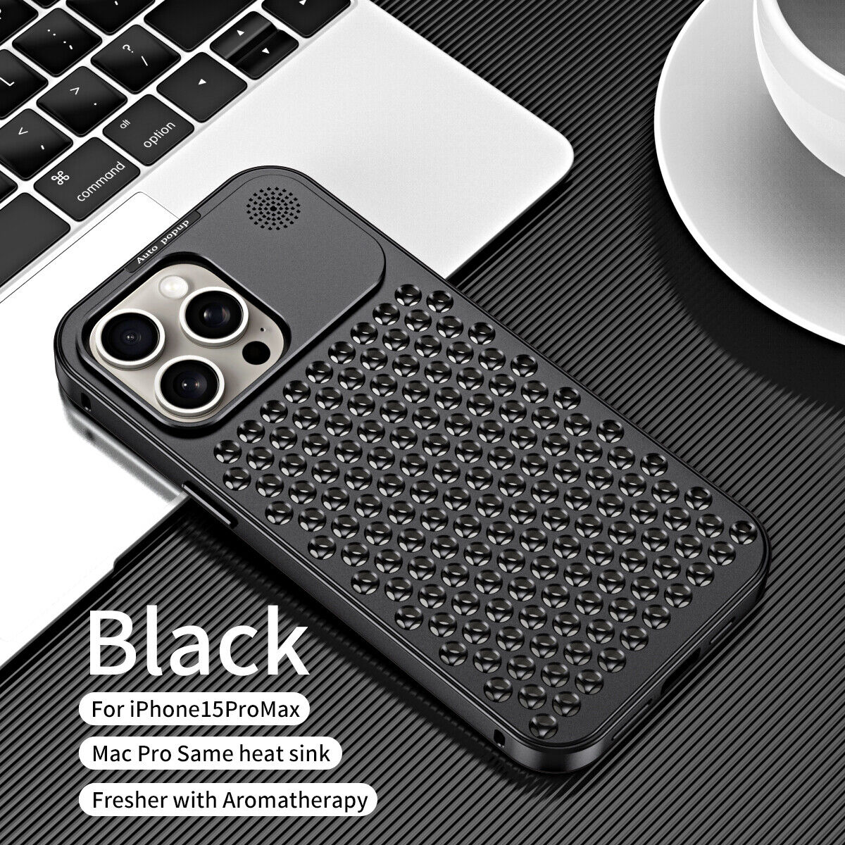 Custodia in lega metallica aromaterapia dissipazione calore per iPhone 14 15 Pro Max 13 12Pro - Foto 24 di 30