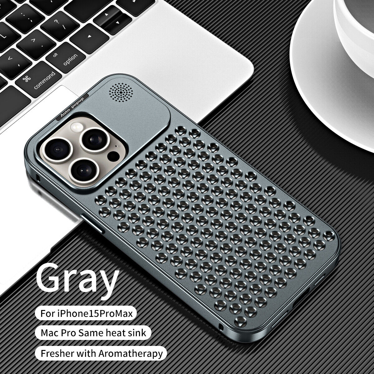Custodia in lega metallica aromaterapia dissipazione calore per iPhone 14 15 Pro Max 13 12Pro - Foto 28 di 30