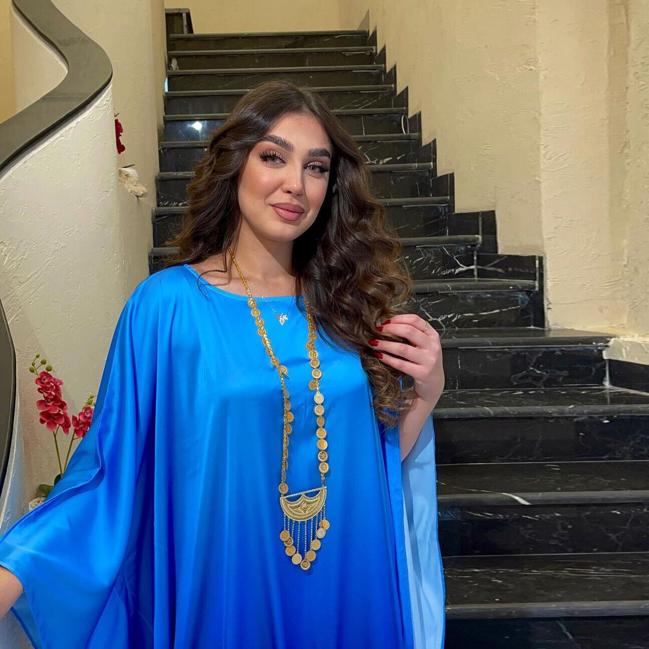 Elegant Women Gradient Color Dress Muslim Islamic Abaya Kaftan Bat Sleeve Gown - Picture 14 of 46