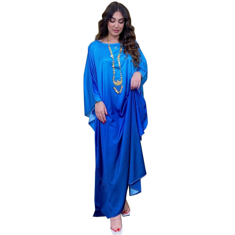 Elegant Women Gradient Color Dress Muslim Islamic Abaya Kaftan Bat Sleeve Gown - Picture 16 of 46