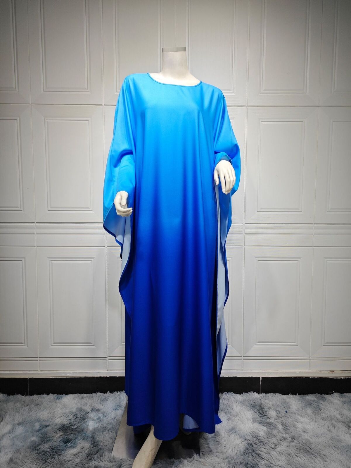 Elegant Women Gradient Color Dress Muslim Islamic Abaya Kaftan Bat Sleeve Gown - Picture 17 of 46
