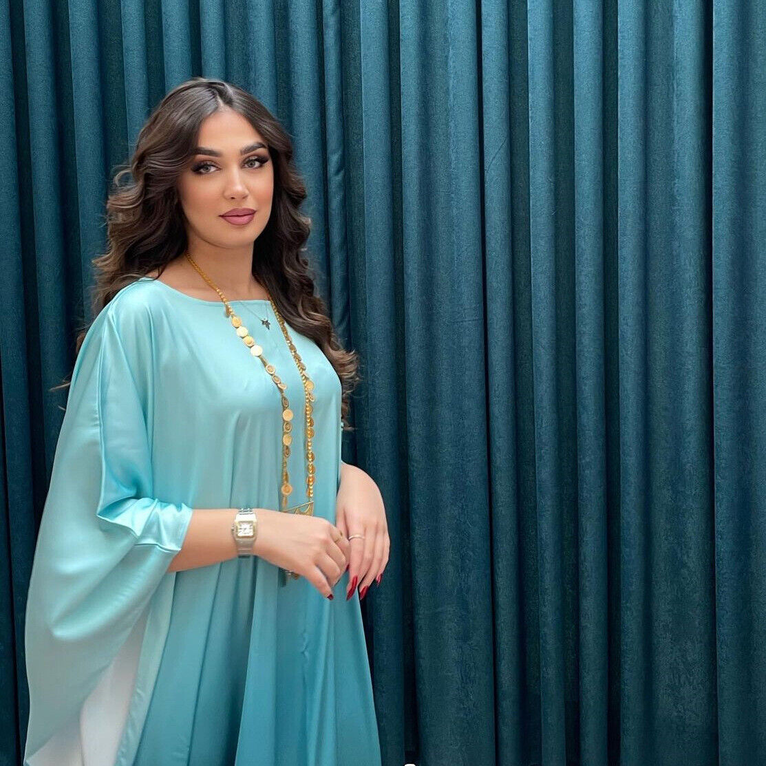 Elegant Women Gradient Color Dress Muslim Islamic Abaya Kaftan Bat Sleeve Gown - Picture 21 of 46