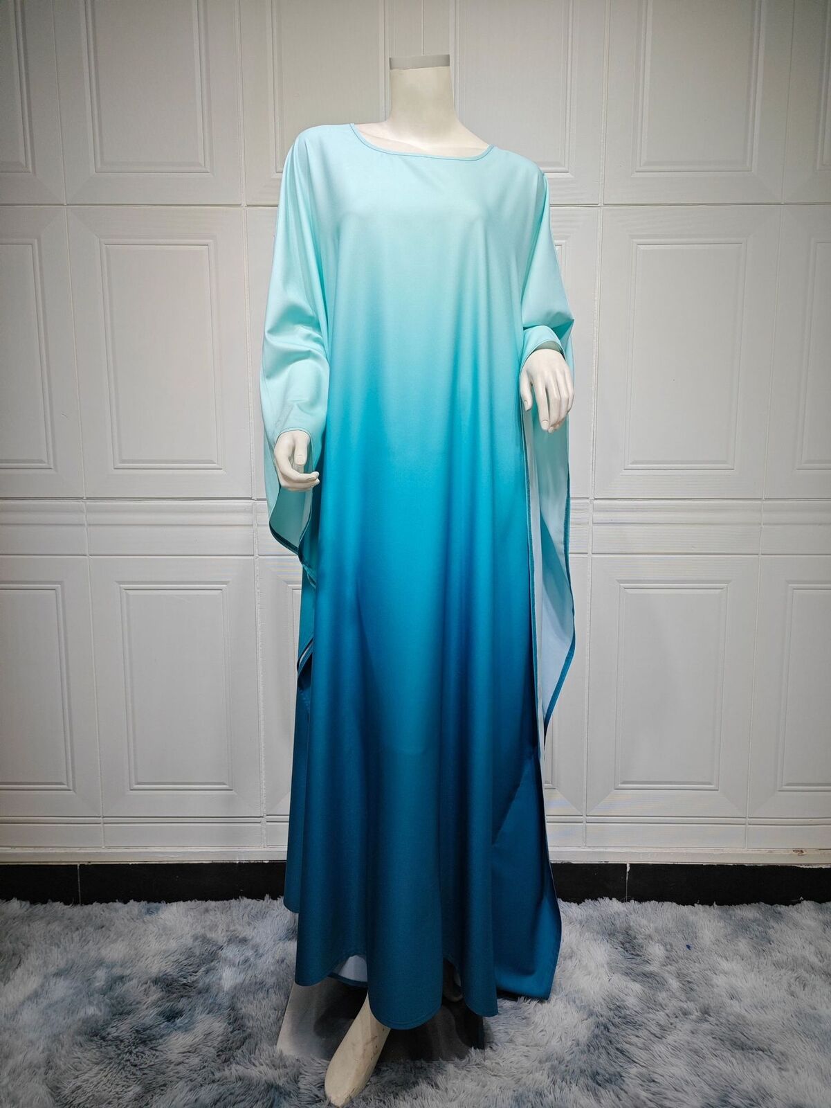 Elegant Women Gradient Color Dress Muslim Islamic Abaya Kaftan Bat Sleeve Gown - Picture 24 of 46