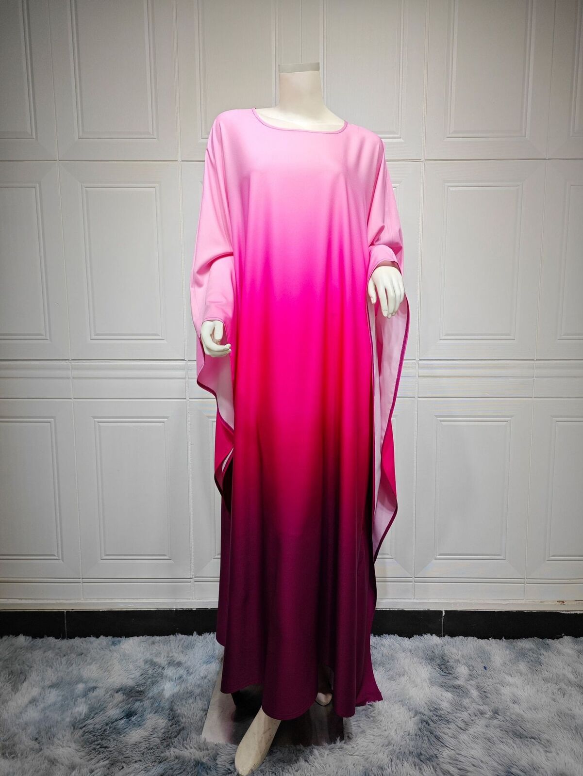 Elegant Women Gradient Color Dress Muslim Islamic Abaya Kaftan Bat Sleeve Gown - Picture 32 of 46