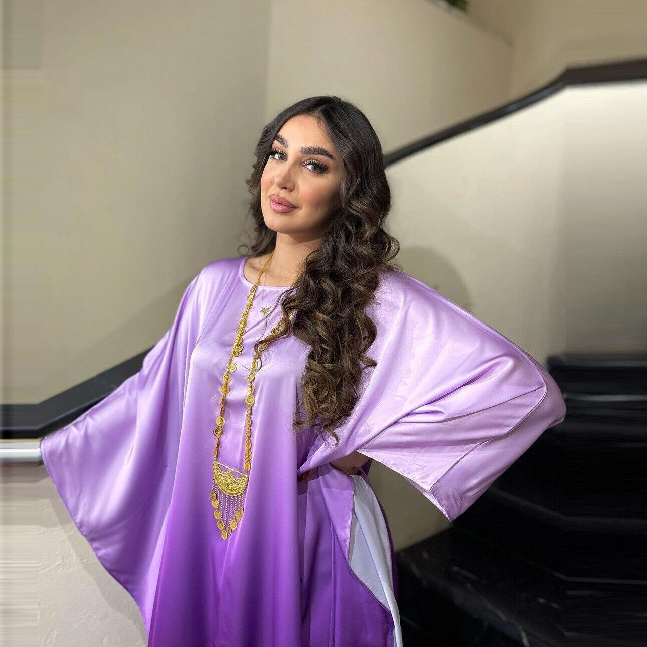 Elegant Women Gradient Color Dress Muslim Islamic Abaya Kaftan Bat Sleeve Gown - Picture 37 of 46