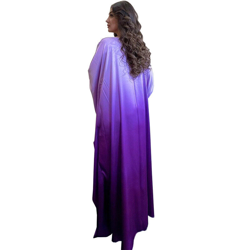Elegant Women Gradient Color Dress Muslim Islamic Abaya Kaftan Bat Sleeve Gown - Picture 40 of 46