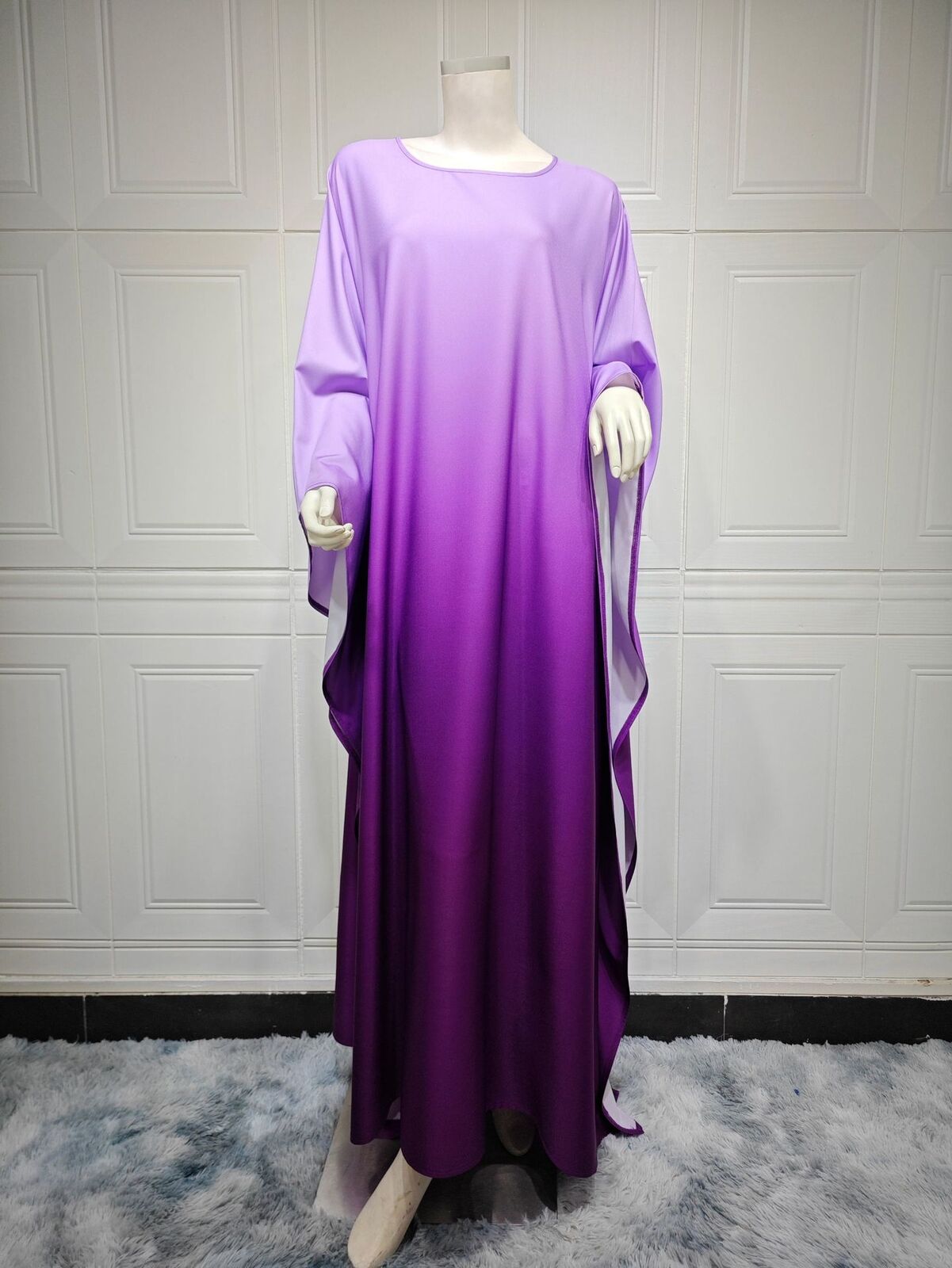 Elegant Women Gradient Color Dress Muslim Islamic Abaya Kaftan Bat Sleeve Gown - Picture 41 of 46