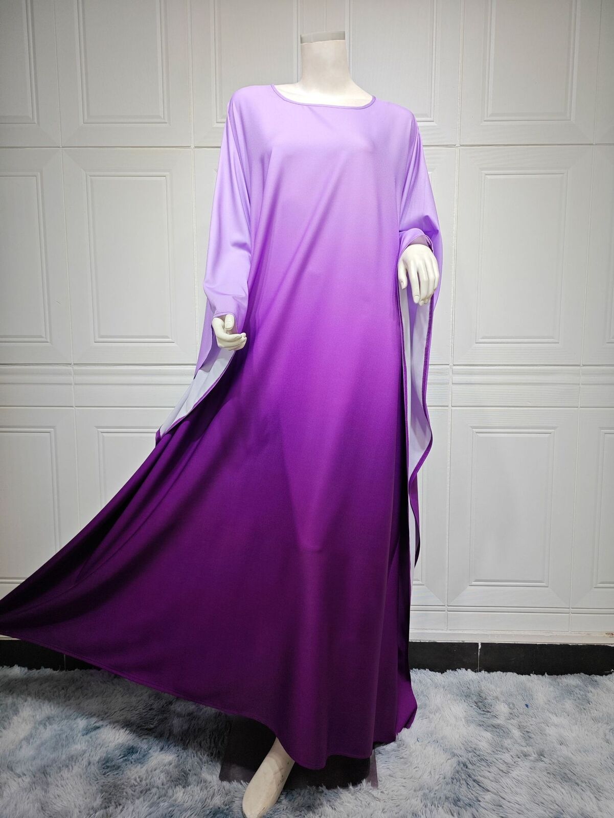 Elegant Women Gradient Color Dress Muslim Islamic Abaya Kaftan Bat Sleeve Gown - Picture 42 of 46