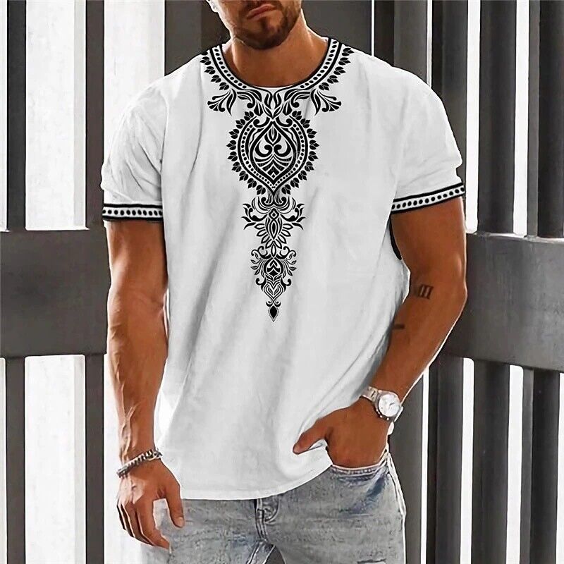 Men 3D Print T Shirt Tops Clothing Summer Ethnic Tee Casual Holiday Short Sleeve