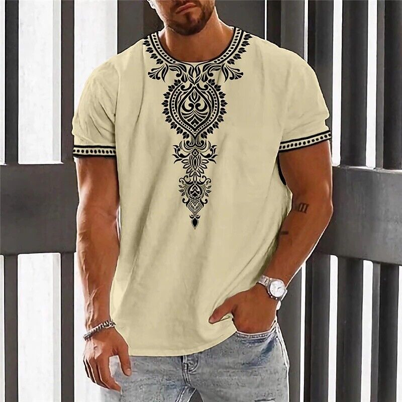 Men 3D Print T Shirt Tops Clothing Summer Ethnic Tee Casual Holiday Short Sleeve