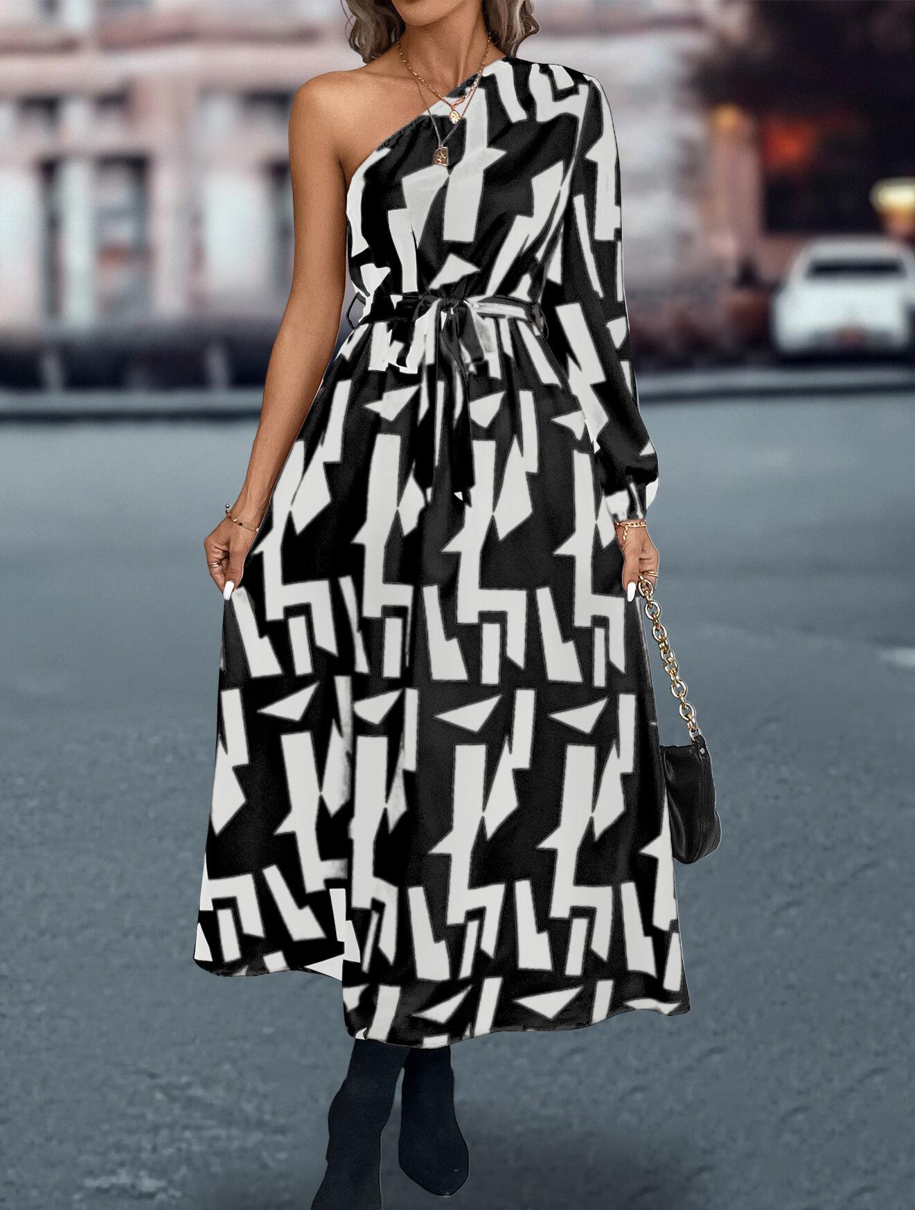 Abstract Print One Shoulder Dress | eBay