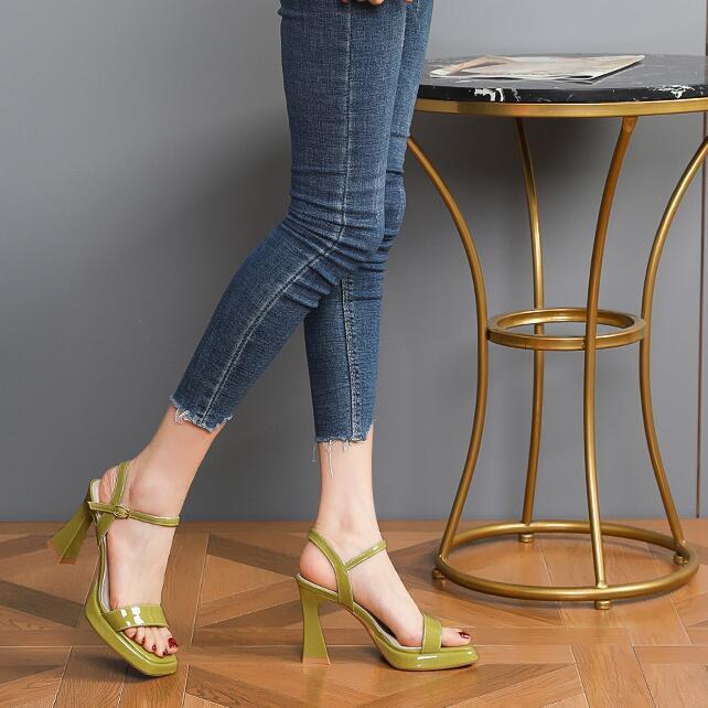 Mujeres Puntera Cuadrada Patente Cuero Tacones Altos de Bloque Verano Cordón Sandalias Vestido - Imagen 21 de 22